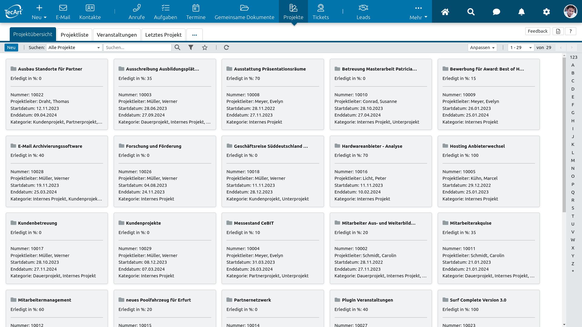 Projektübersicht Karten